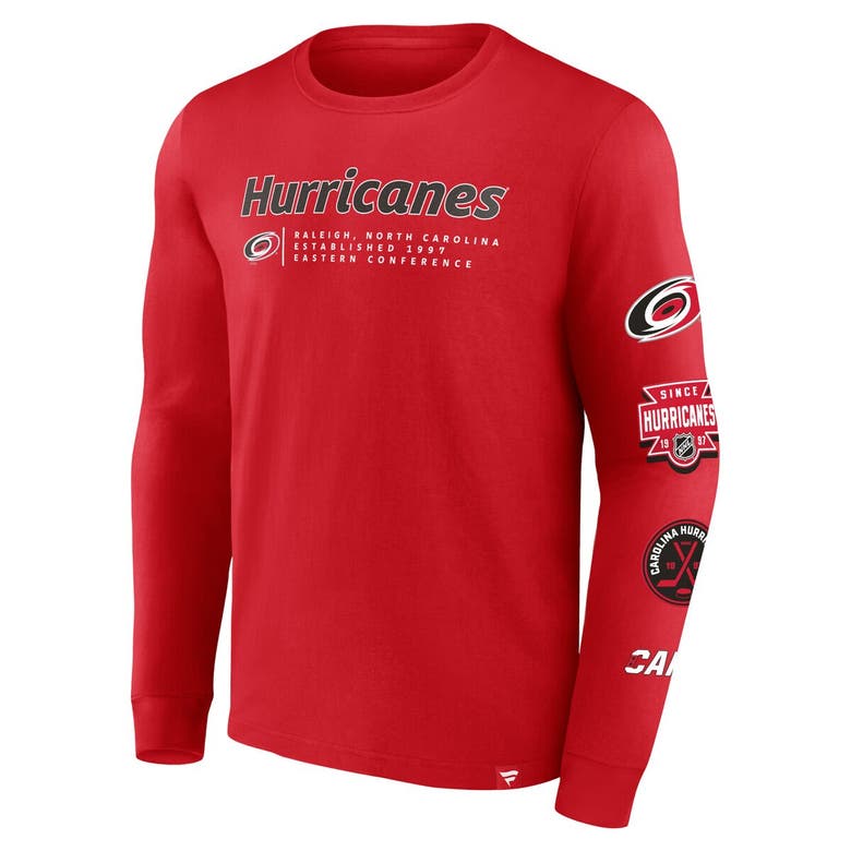 Shop Fanatics Branded Red Carolina Hurricanes Strike The Goal Long Sleeve T-shirt