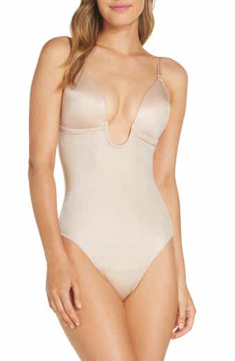 Spanx Medium Control Suit Your Fancy Plunge Low-Back Mid-Thigh Bodysuit,  Nude