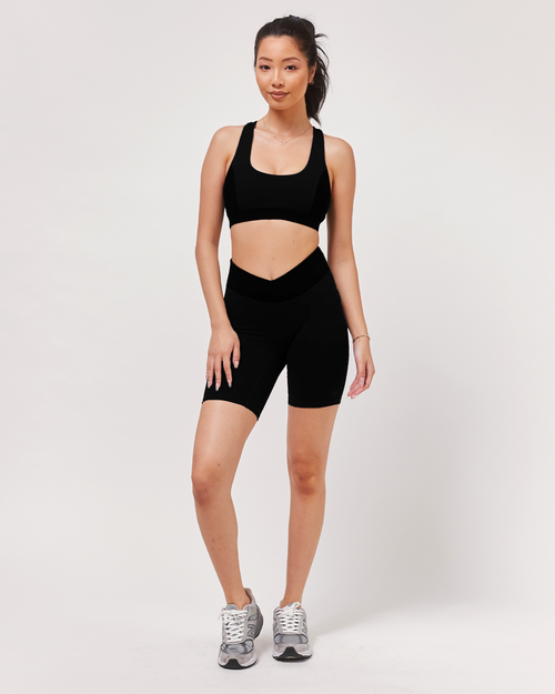 Rebody Active Swift Keyhole Racerback Cloudlux Bra In Metropolis Black