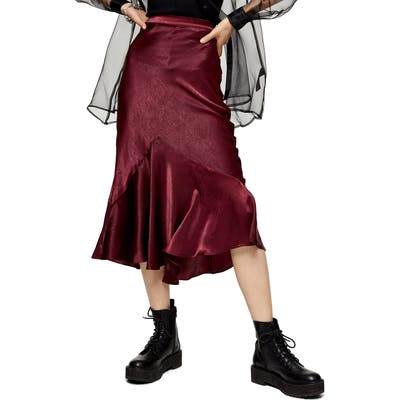 Topshop Flounce Midi Skirt, US (fits like 0) - Burgundy