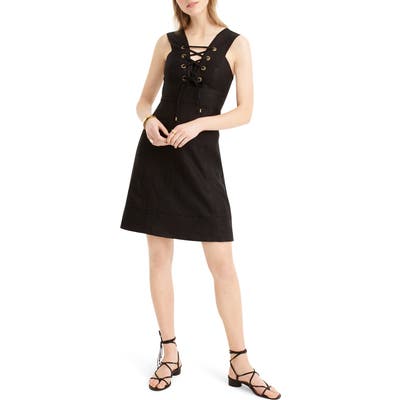 J.crew Lace-Up Structured Linen Dress, Black