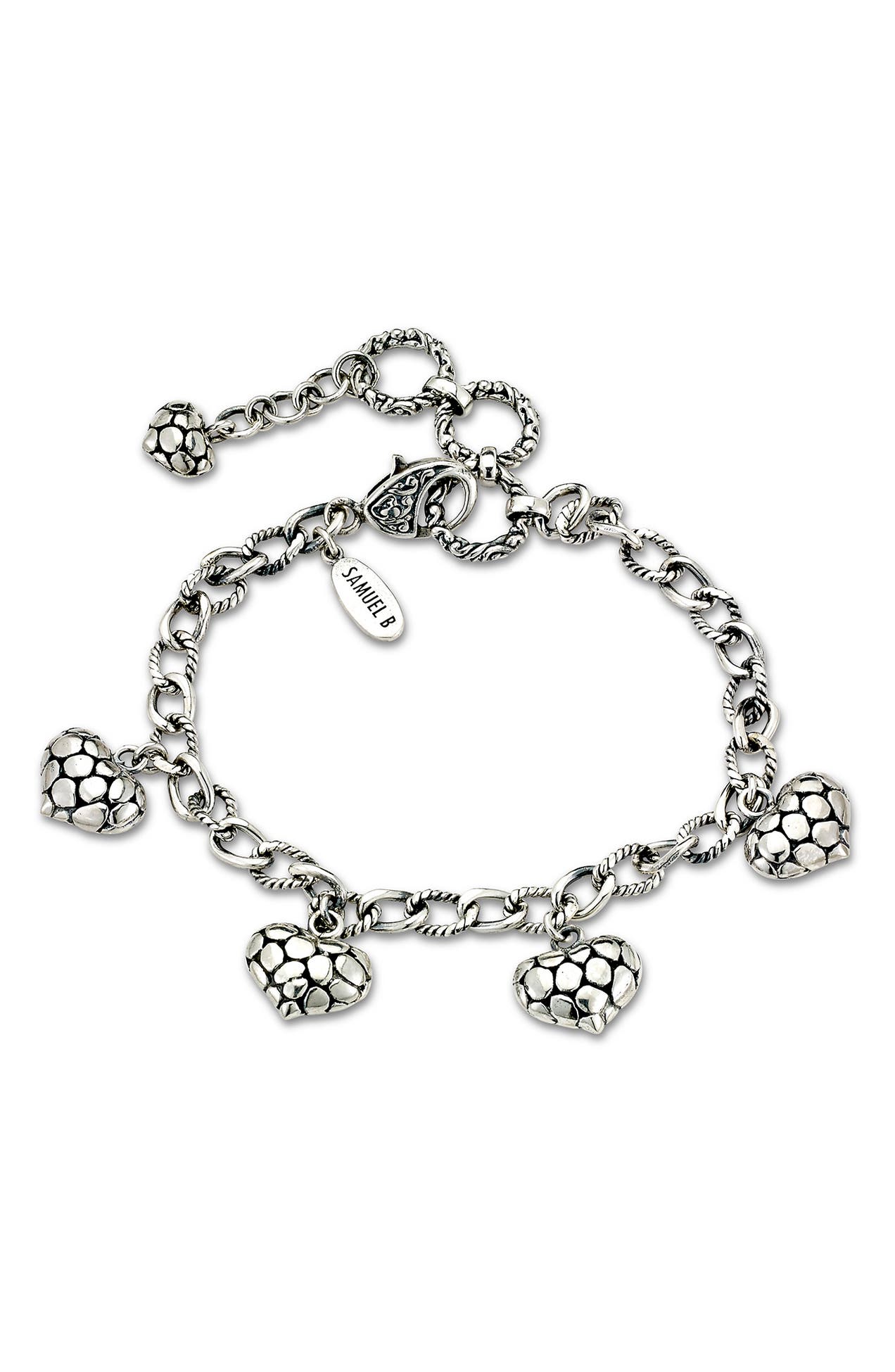 Samuel B Jewelry | Sterling Silver Multi Heart Charm Bracelet ...