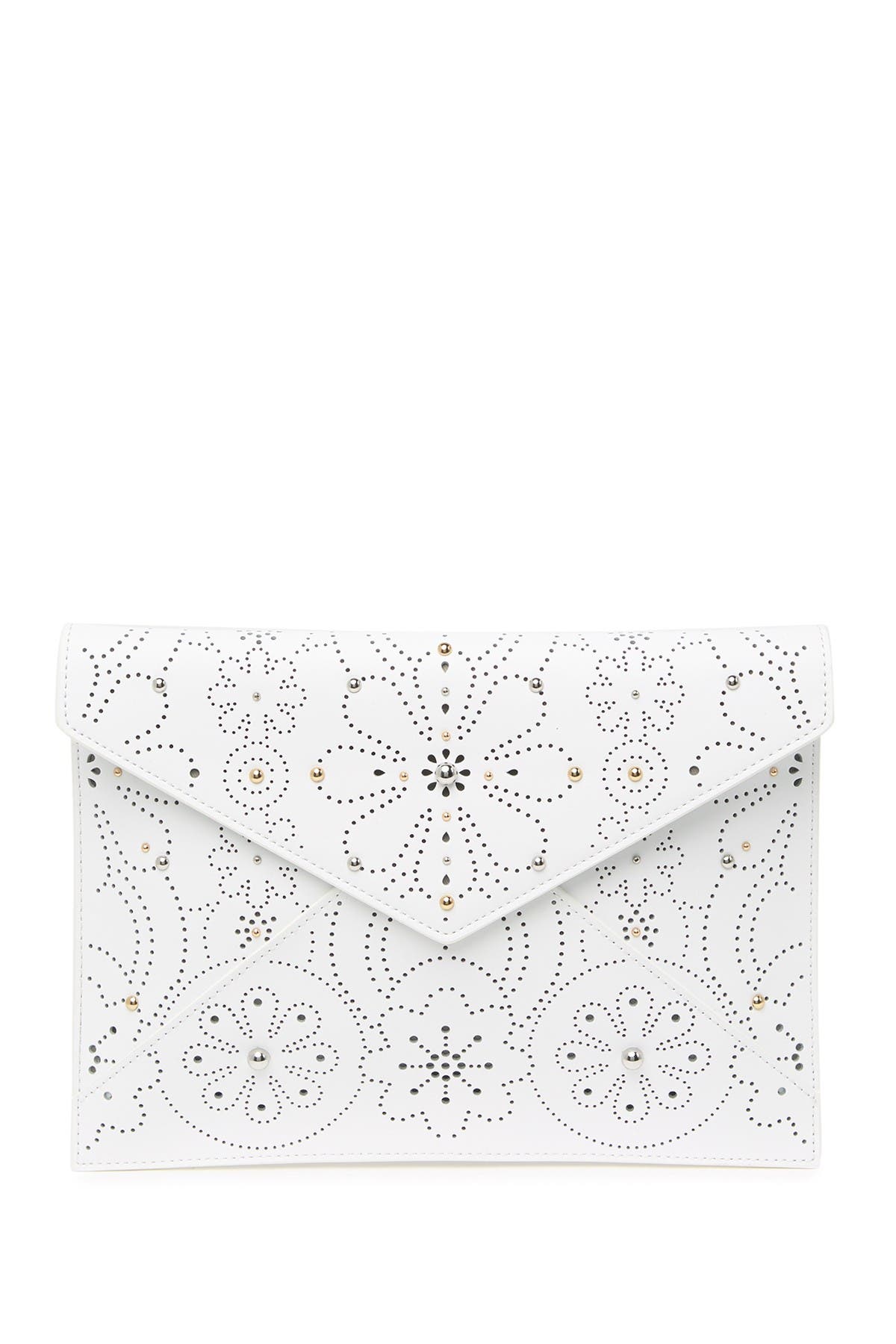 Rebecca Minkoff Perforated Leather Leo Clutch In Open White19