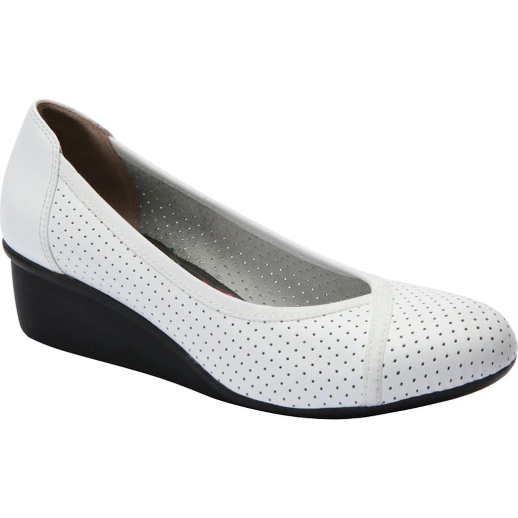 Ros Hommerson Evelyn Perforated Wedge Pump In White Leather