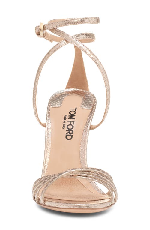 Shop Tom Ford Paradis Strappy Snakeskin Embossed Metallic Leather Sandal In Champagne