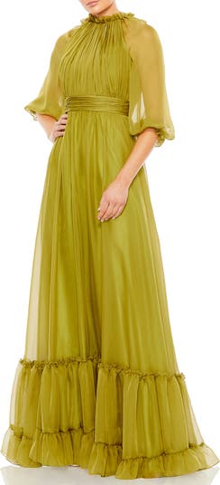 Gown with sheer sleeves best sale