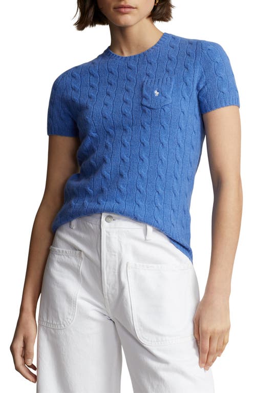 Polo Ralph Lauren Julianna Short Sleeve Wool & Cashmere Cable Knit Sweater in New England Blue