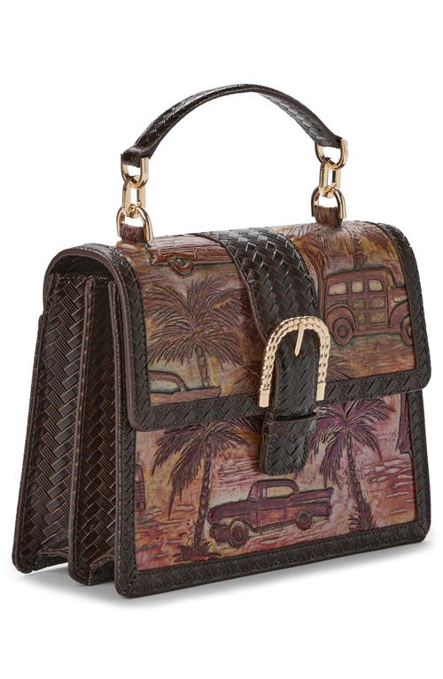 Shop Brahmin Small Hallie Embossed Leather Top Handle Bag In Brown Multi