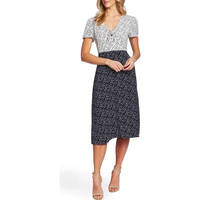 Cece Tie Front Floral Print A-Line Dress, Blue