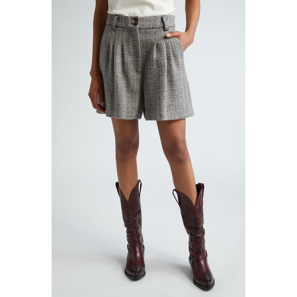 Golden Goose Journey Cotton Herringbone Shorts In Midnight/ Ecru