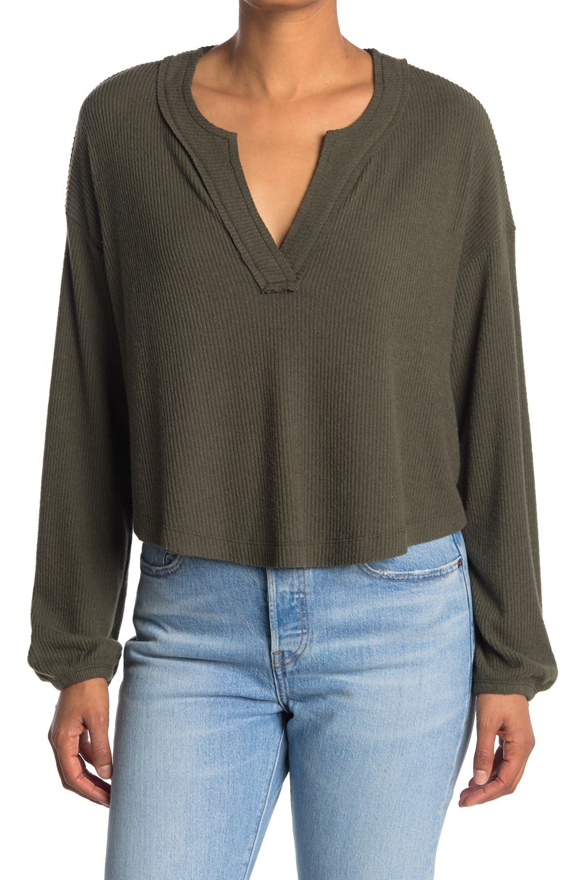 Abound Cozy V-neck Long Sleeve T-shirt In Green