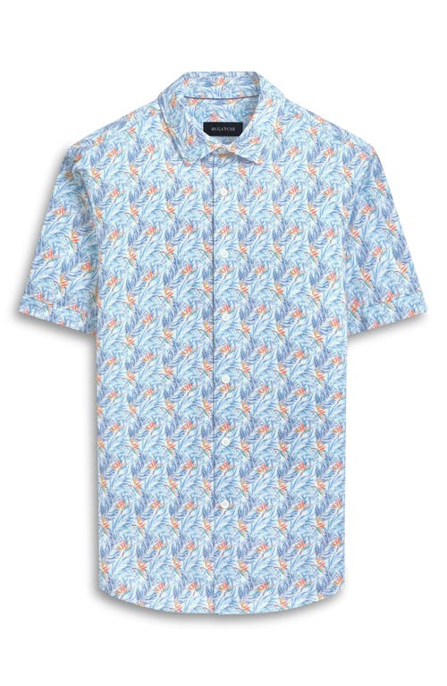 Shop Bugatchi Miles Ooohcotton® Birds Of Paradise Print Short Sleeve Button-up Shirt In Sky