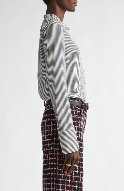 St John St. John Collection Stripe Button-up Shirt In Black/pearl Multi