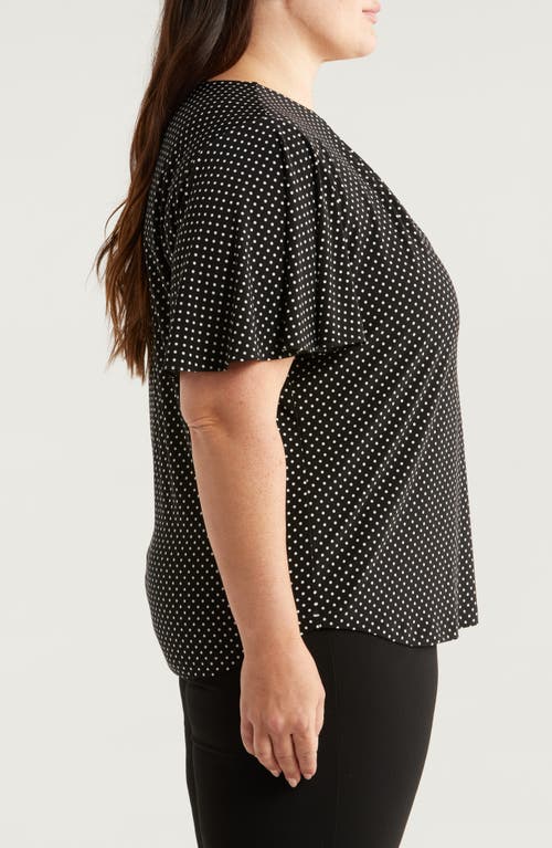 Shop Anne Klein Polka Dot Pleat Neck Top In Anne Black/anne White