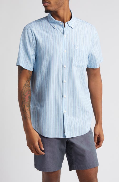 Stripe Short Sleeve Button-Up Shirt in Aquarius