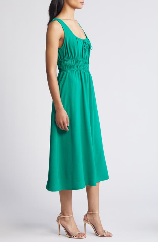 Shop Connected Apparel Shirred Waist Midi Dress In Green