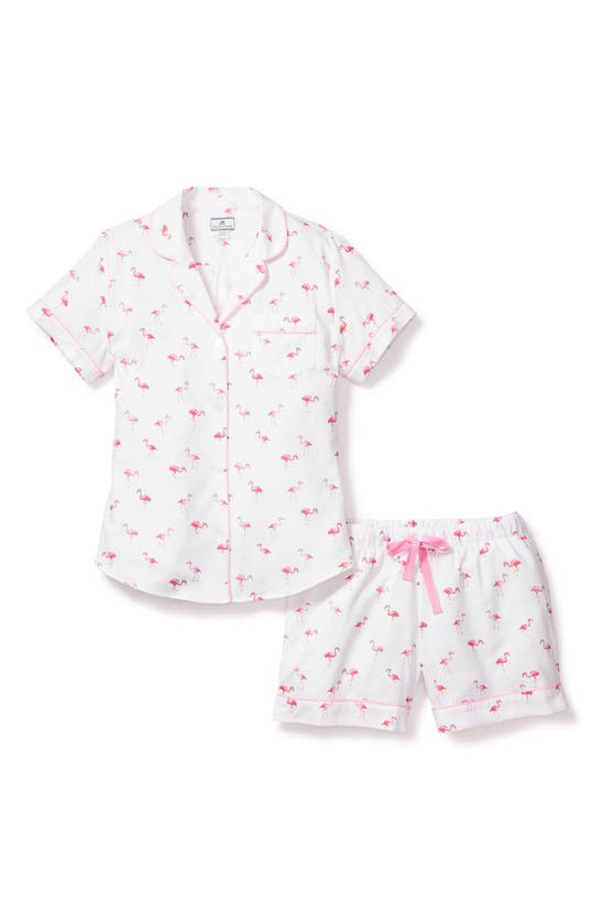 Shop Petite Plume Flamingos Short Cotton Pajamas In White