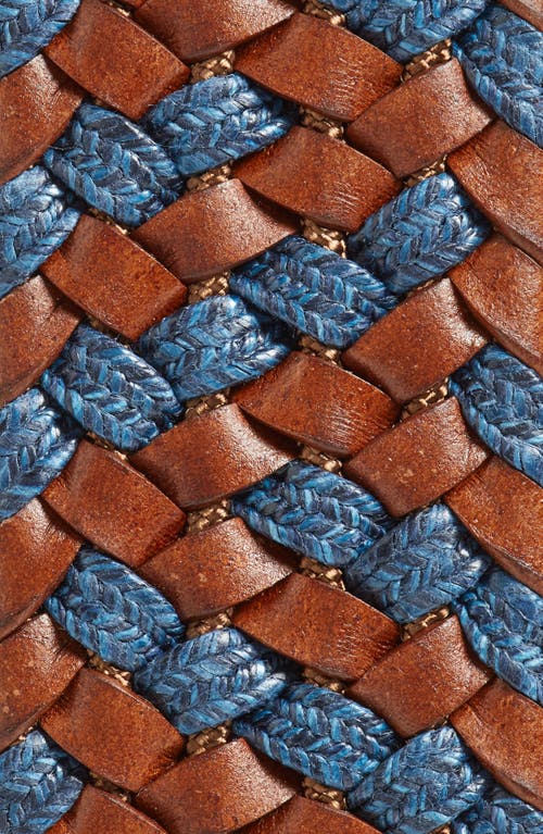 Torino Braided Leather & Linen Belt In Cognac/navy