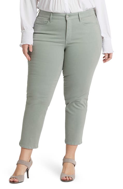 AUTOGRAPH - Plus Size - Womens Pants - Green Summer Cropped - Slim