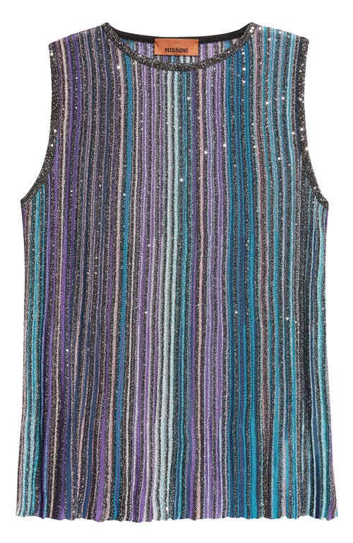 Shop Missoni Shimmer Stripe Metallic Sweater Shell In Dark Tones Multi