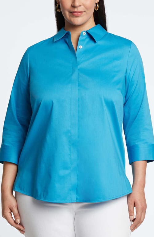 Luna Cotton Blend Sateen Button-Up Shirt in True Blue