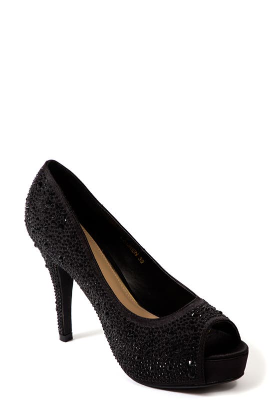 Lady Couture Lauren Rhinestone Embellished Platform Sandal In Black