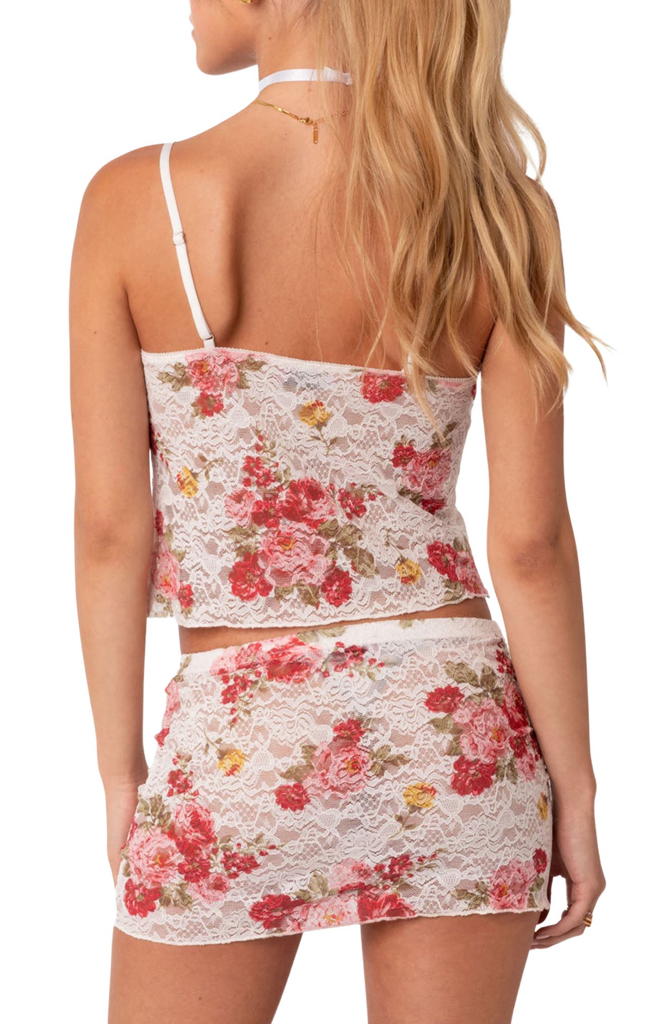EDIKTED Portofino Floral Sheer Lace Crop Camisole in White Multi | Smart  Closet