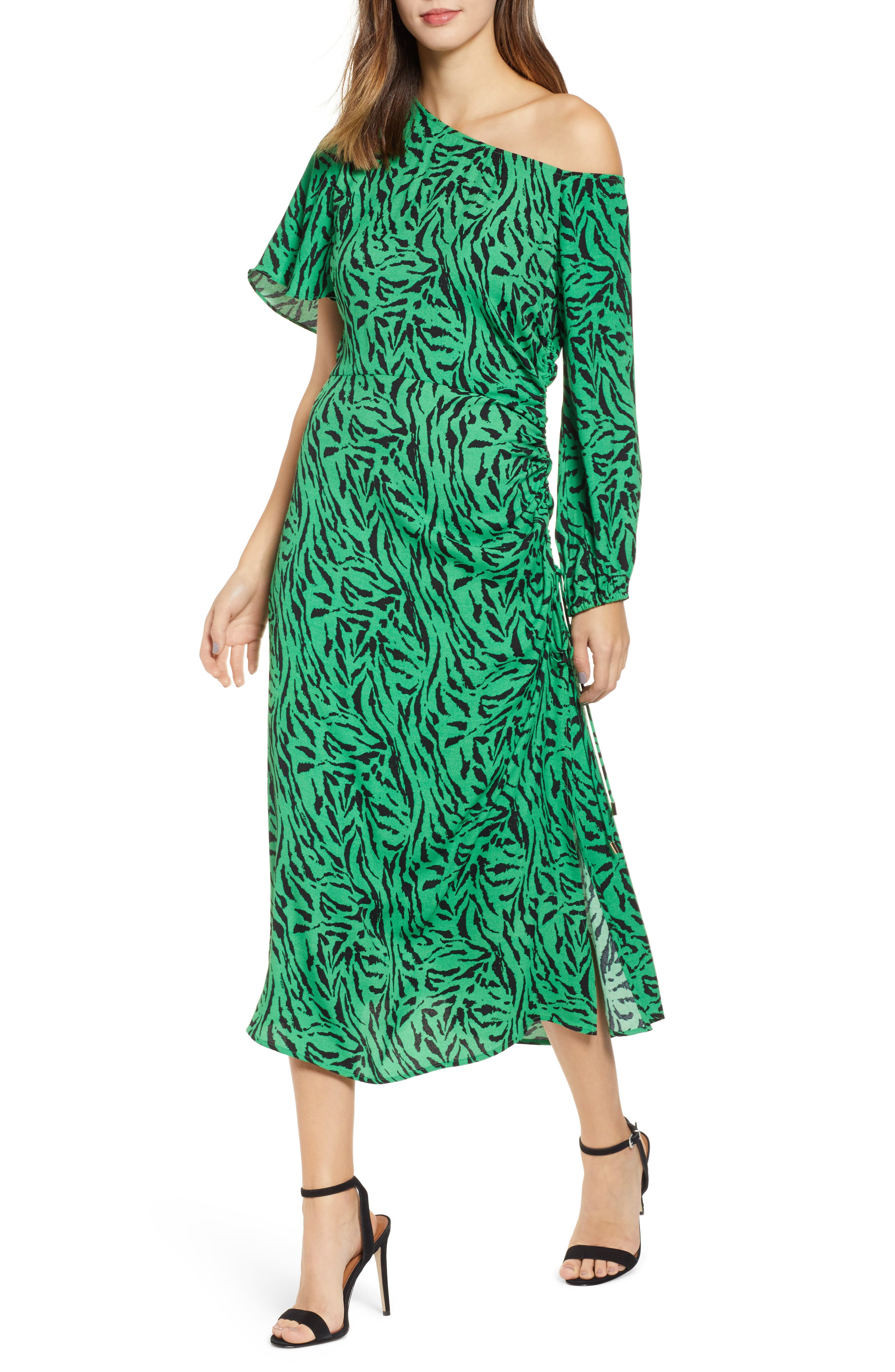 Afrm One-Shoulder Printed Midi Dress