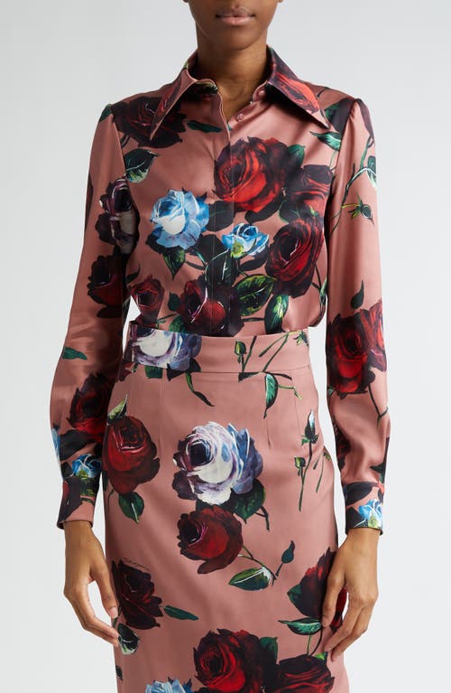 Dolce & Gabbana Rose Print Stretch Silk Button-Up Shirt H54Yirose Vintage F. rosa at Nordstrom, Us