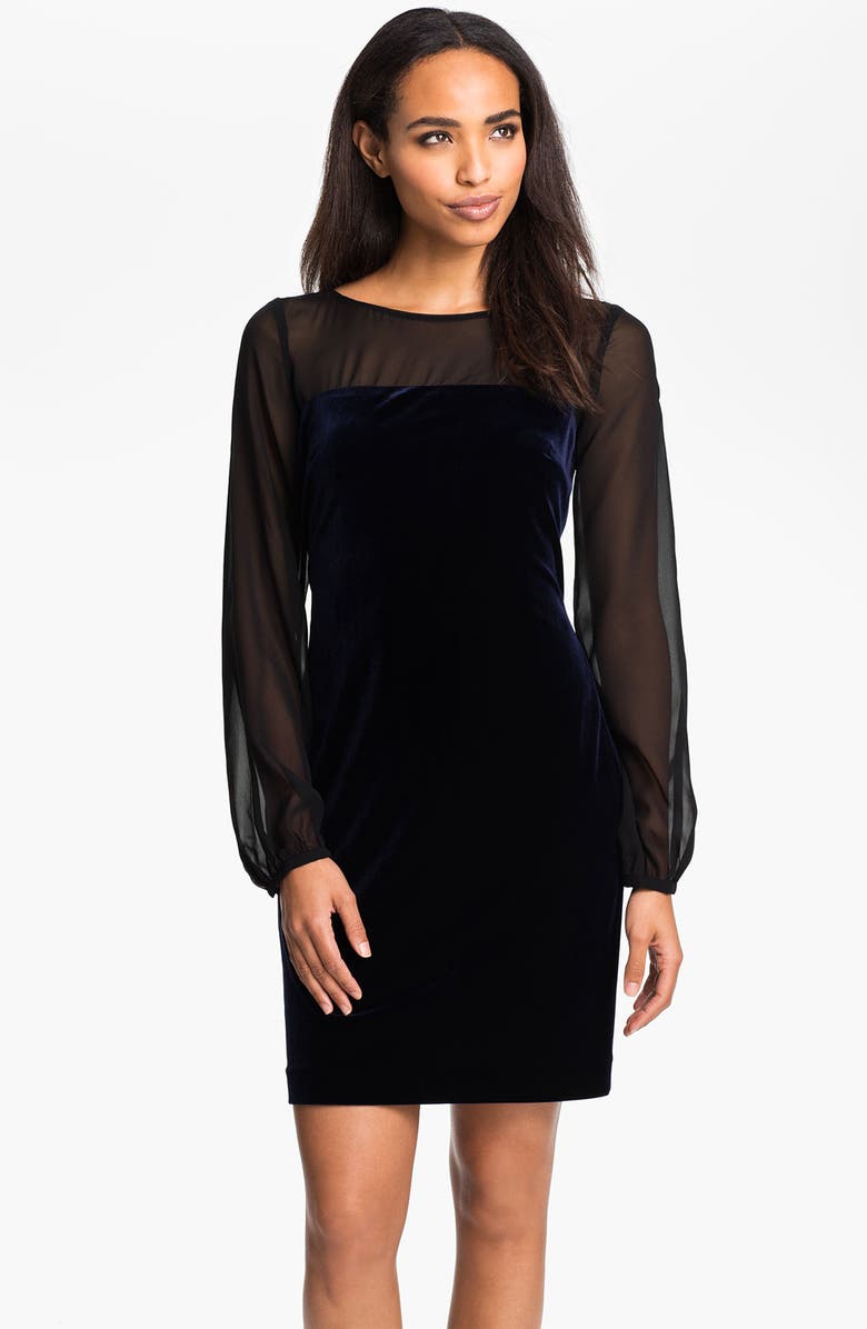 Donna Morgan Sheer Blouson Sleeve Velour Dress | Nordstrom