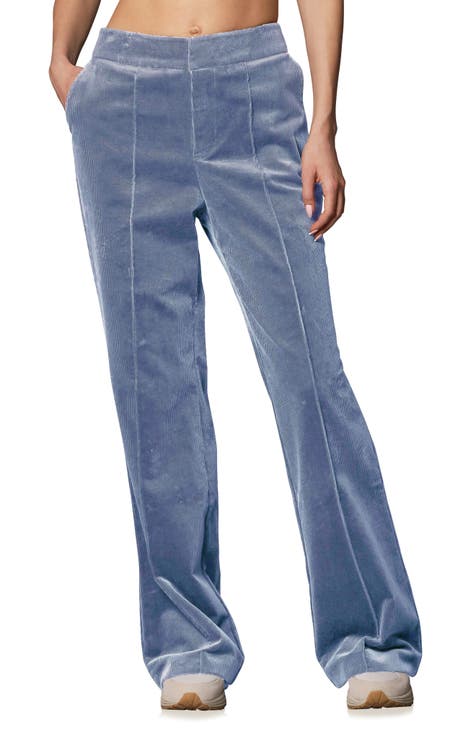 XFLWAM Women's Corduroy High Waist Y2K Fashion Pants Slit Hem Straight Wide  Leg Trousers Gray M