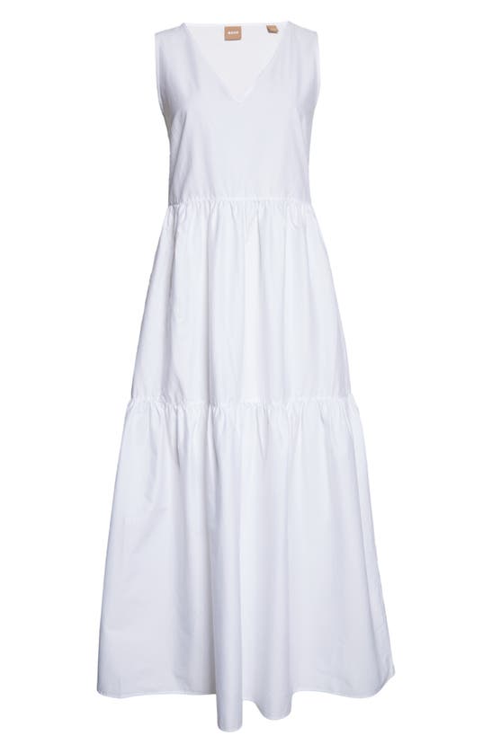 Shop Hugo Boss Boss Ditesta Sleeveless Stretch Cotton Dress In White