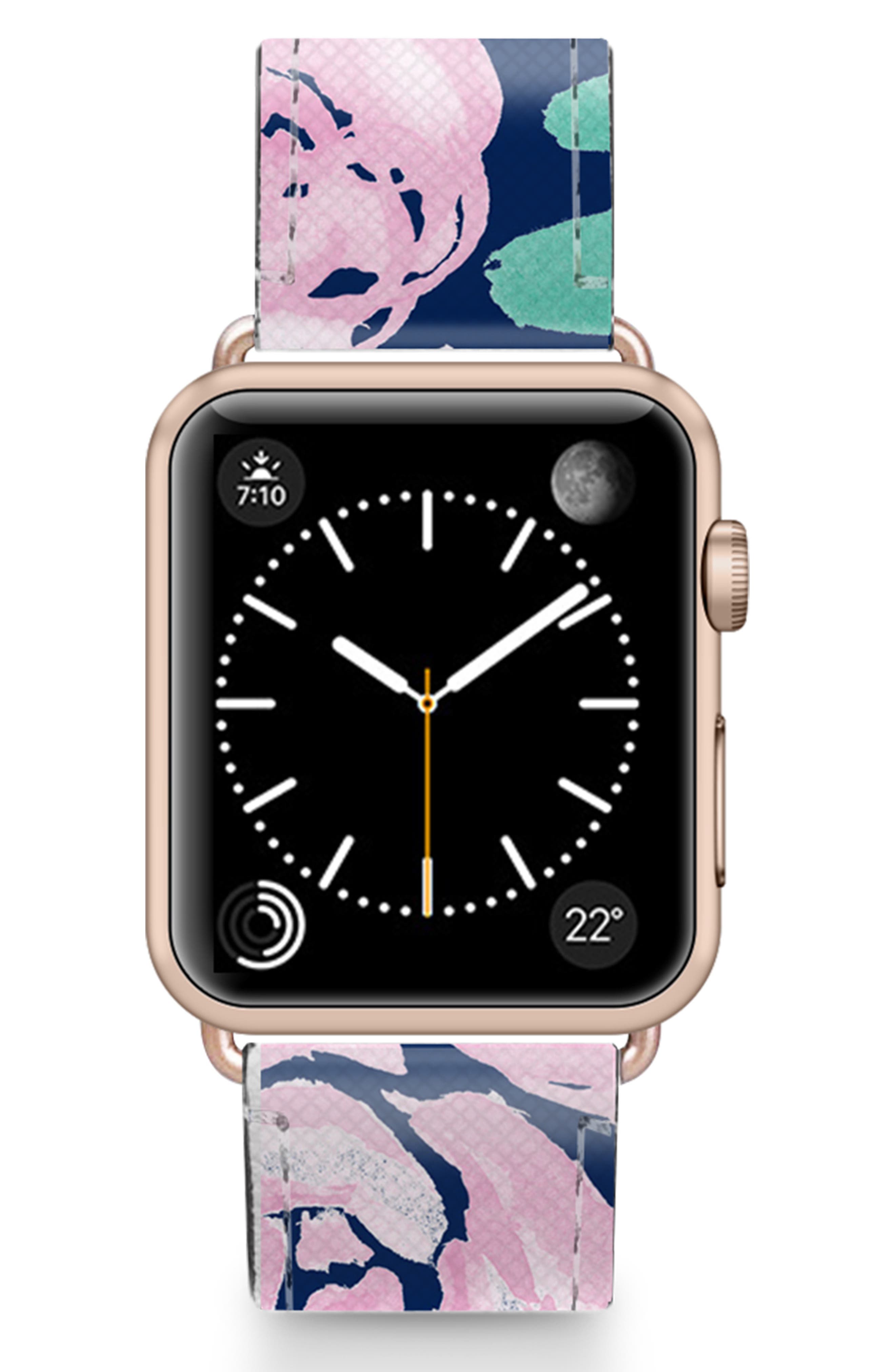 CASETiFY Pink Peonies Saffiano Faux Leather Apple Watch Band in Pink/Rose Gold at Nordstrom