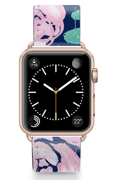 CASETiFY Pink Peonies Faux Leather Apple Watch® Watchband in Pink/Rose Gold