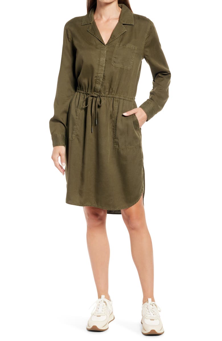 CASLON<SUP>®</SUP> Utility Long Sleeve Shirtdress, Main, color, OLIVE SAMARA