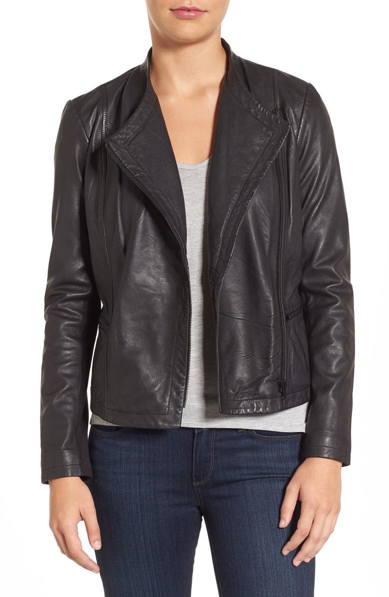 Halogen® Drape Front Leather Jacket (Regular & Petite) | Nordstrom