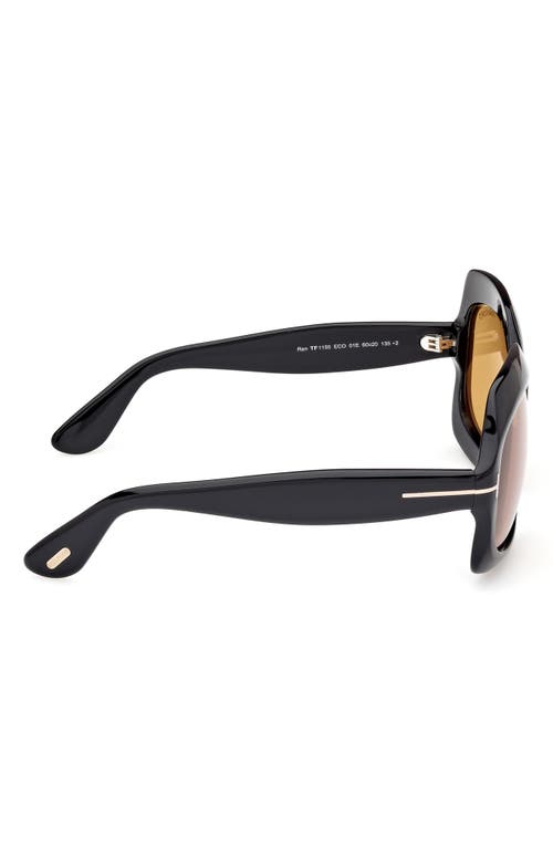 Shop Tom Ford Ren 60mm Geometric Sunglasses In Shiny Black/amber