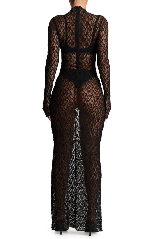 Shop Naked Wardrobe Mock Neck Long Sleeve Sheer Lace Maxi Dress In Black