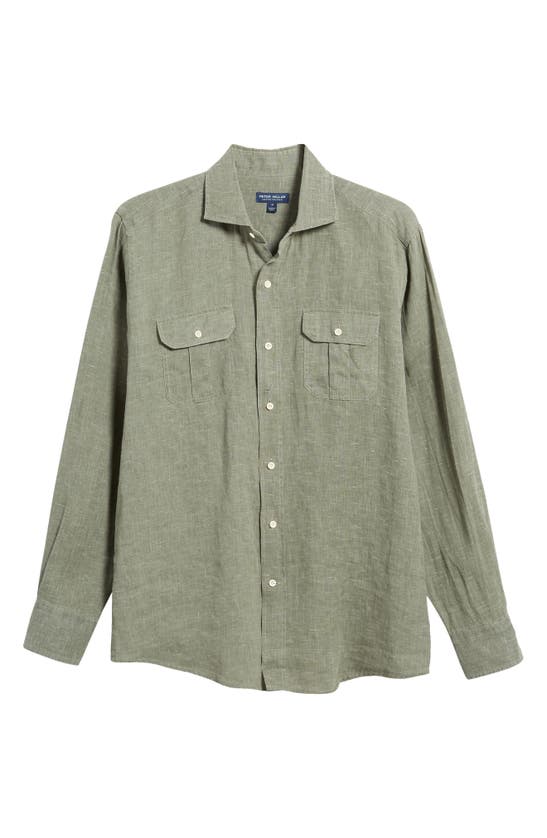 Shop Peter Millar Florian Slub Linen Button-up Shirt In Sage Fog