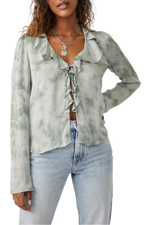 Free People Sascha Ruffle Tie Front Blouse in Sage Combo