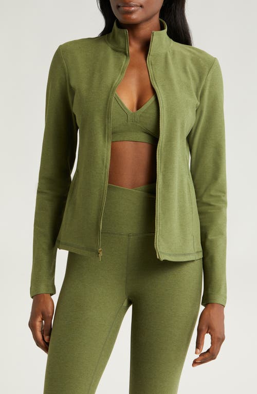On the Go Mock Neck Jacket in Moss Green Heather
