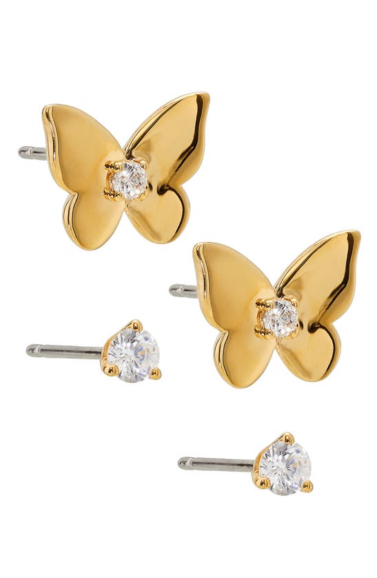 Ajoa Danya Set Of 2 Round & Butterfly Stud Earrings In Gold