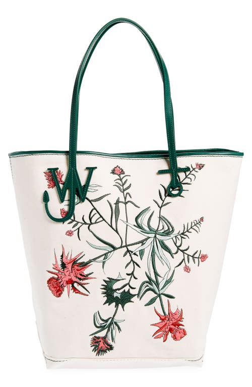Shop Jw Anderson Anchor Floral Embroidered Tall Tote In Natural/multi
