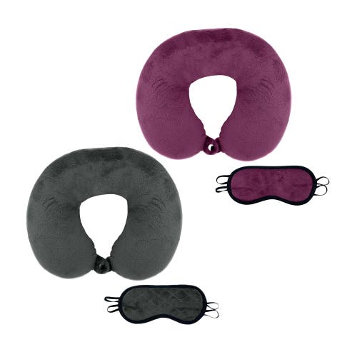 Pursonic 2 Memory Foam Travel Pillows With Sleep Masks In Grey