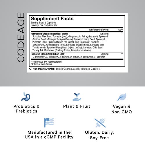 Codeage SBO Probiotic Billion CFU, Prebiotic Fibers, Organic Fermented Botanicals, Ginger