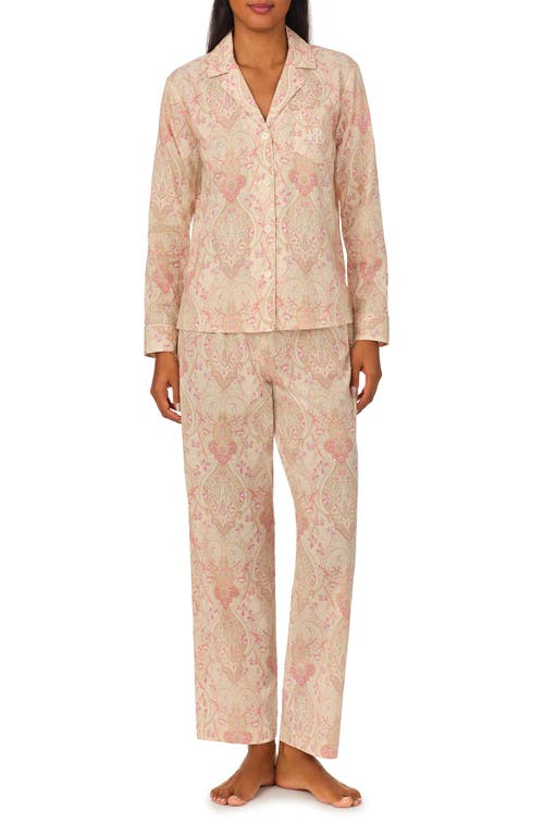 Shop Lauren Ralph Lauren Print Cotton Pajamas In Beige Paisley Print