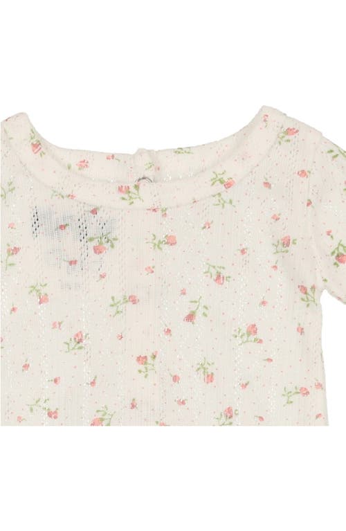 Maniere Floral Cotton Pointelle Footie In Pink