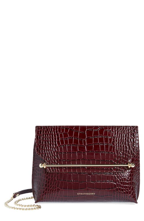 Strathberry Stylist Croc Embossed Leather Shoulder Bag in Burgundy