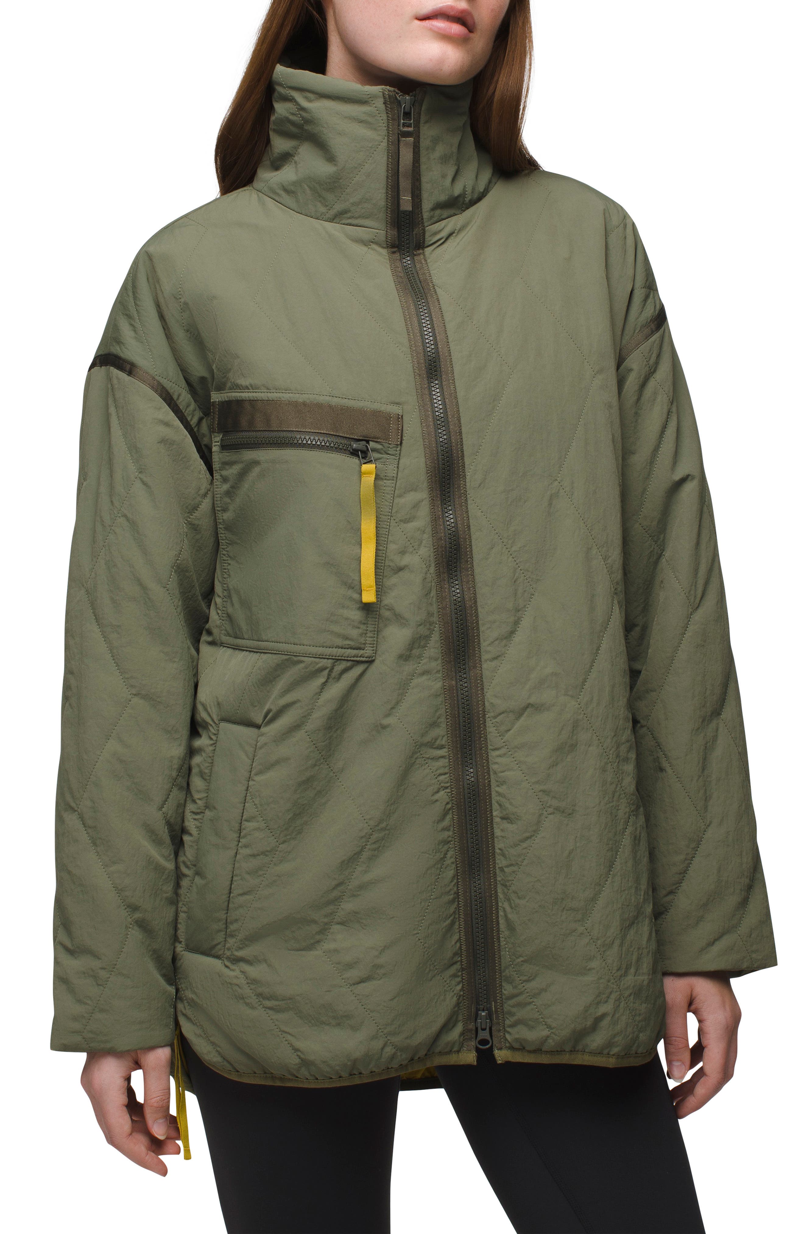 prAna Encinitas Water Repellent Quilted Field Coat in Rye Green 
