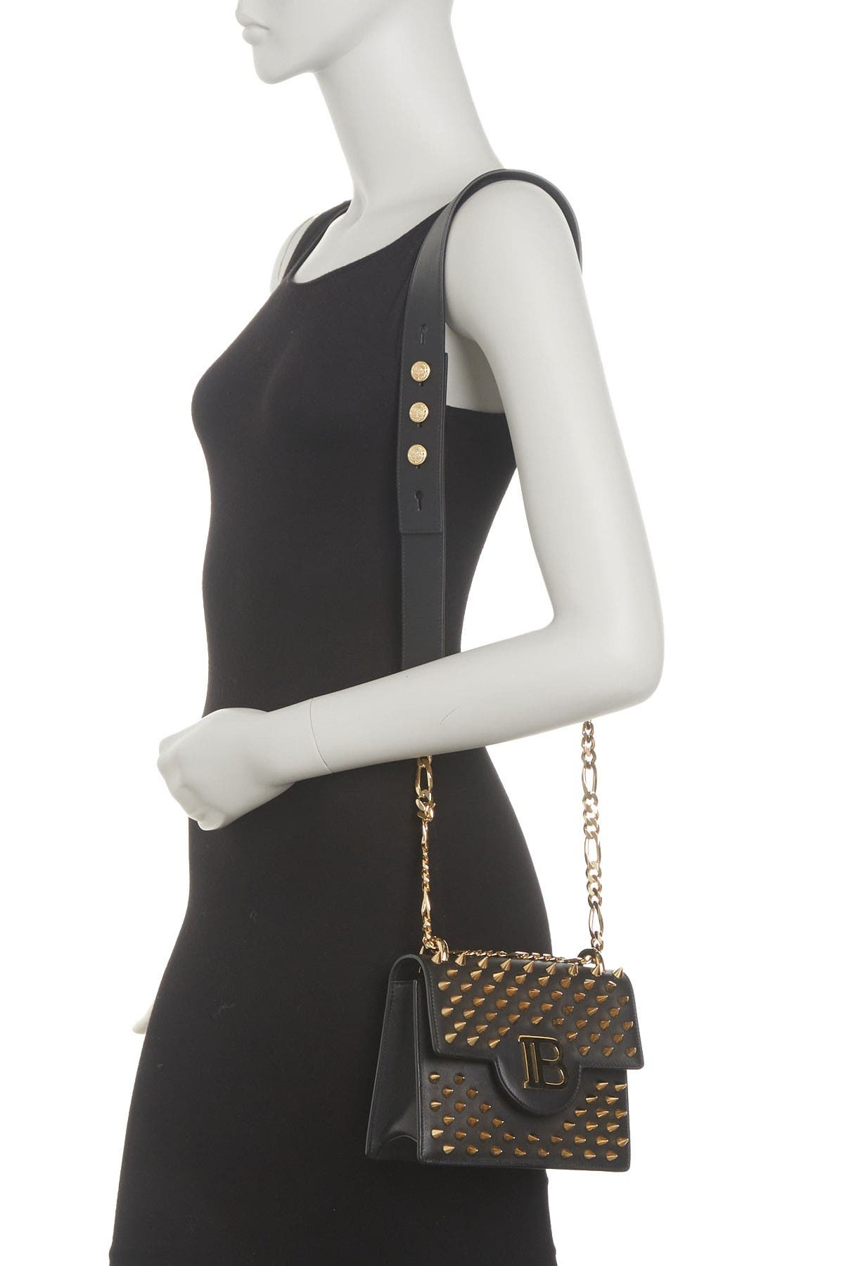 Balmain Calfskin Allover Spike Crossbody Bag In Black | ModeSens